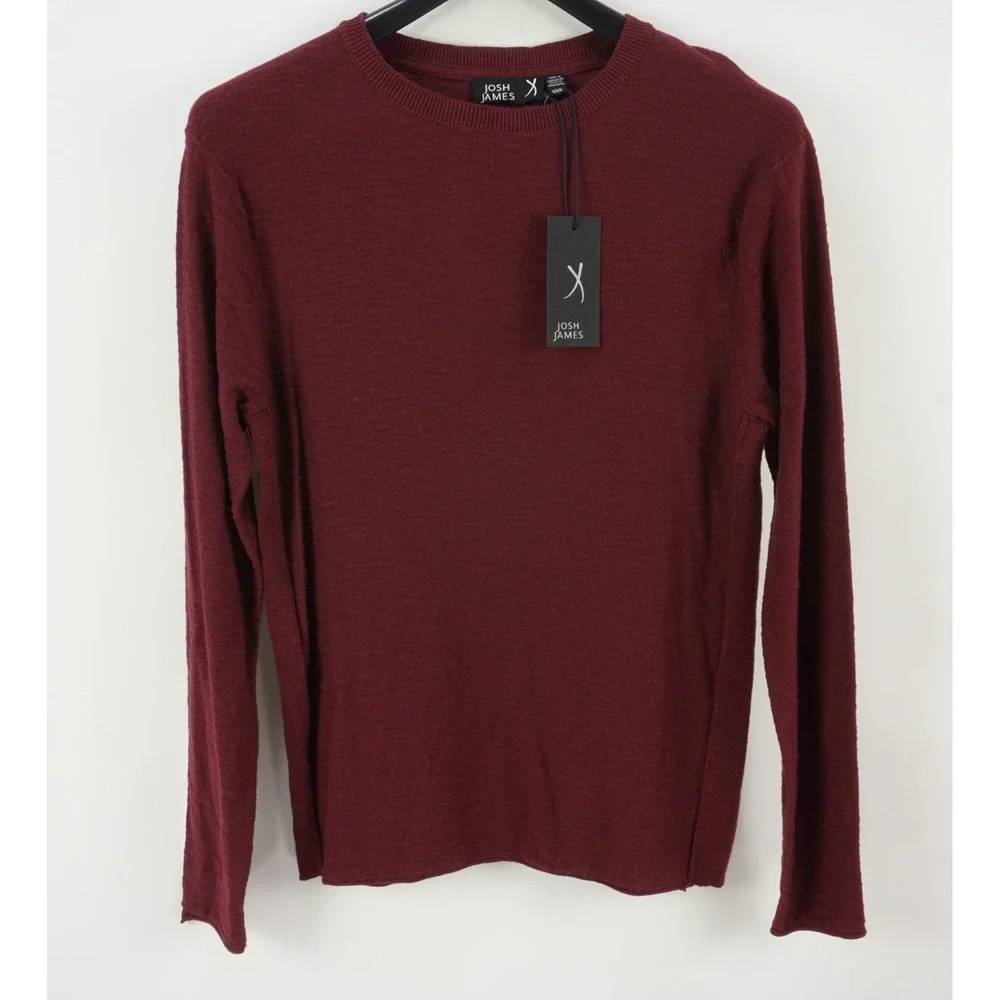 New Josh James Men's Medium‎ Maroon Slub Knit Cotton Heather Crew Jumper Sweater